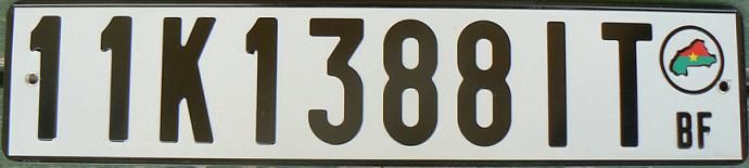 Current series (1995 up), 11 = Kadiogo province (Ouagadougou), IT = temporary import with unlimited validity