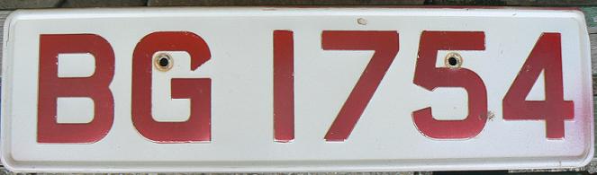 Current series, red on white = taxis, public service vehicles and hire cars, BG = Blantyre (1986)