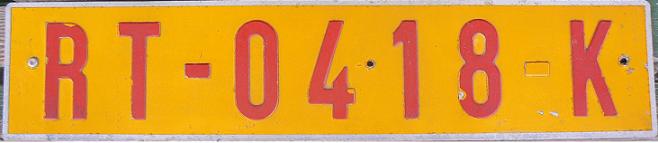 Former normal series (1960 - 2008), red on yellow = commercial vehicles, buses and taxis, RT = République du Togo, K = serial issued in 1980-81