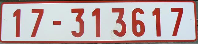 Current series for government owned vehicles (ca 1994 up), 17 = Post Office