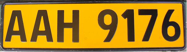 Former normal series (1975 - 2000), black on yellow = rear plate, AAH = Lusaka (issued in about 1990)