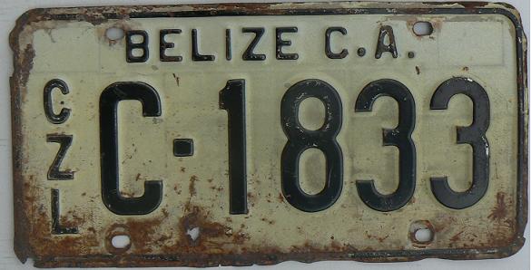 Current normal series (1981 up), CZL = Corozal district, C = private vehicle
