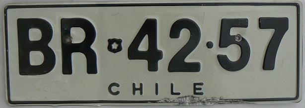 Current normal series (1985 up), black on white = private and commercial vehicles, two letters and two pairs of numerals issued prior to March 2007