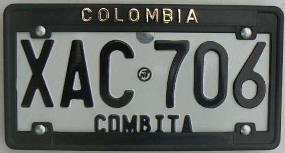 Former normal series (1991 - 2001), Combita district, black on white SAA to XZZ block = public vehicles (taxis)