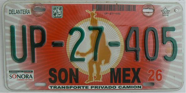 Sonora, old series (2002 - 2004), UP = block for trucks, SON = Sonora, 26 = state code for Sonora