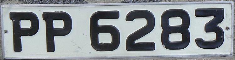 Current series (since 1920s), P = private cars, coaches, motorcycles, serial letter issued between 1950 - 1978, PP issued in early 1970s