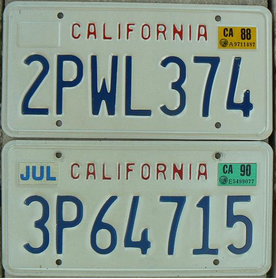 Former series (1987 - 1993), 2PWL = car plate issued in 1988, 3P = commercial vehicle plate issued in 1990