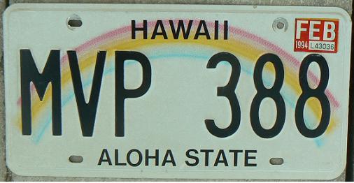 Current normal series (1991- ), MVP = Maui county, cars (MAA-MZZ block)