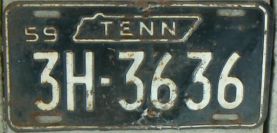 Old normal series (1958 - 1965), 3 = Knox county (Knoxville), H could denote the vehicle type (if so then H = truck for hire), 1959 issue
