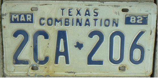 Old series (1974 - 1987), 1982 issue, COMBINATION (2AA 10 - 2ZZ 999 block) = truck or tractor over 1 ton operated in combination with semi-trailer over 6000 lbs.