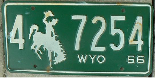 Old normal series (1957 - 1974), car plate, 4 = Sweetwater county (Green River), 1966 issue