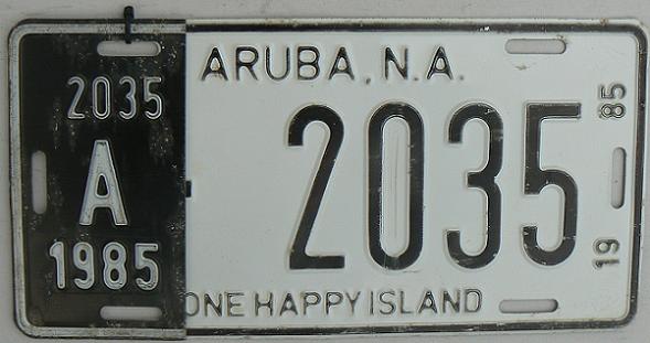 ARUBA, old series (1983 - 1986, in Netherlands Antilles till December 31, 1985), 1985 issue, A = private vehicle, additional tab = validation for final quarter of the year, see also Aruba