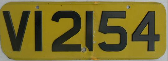 Old normal series (1955 - 1996), black on yellow = rear plate, VI = Virgin Islands, issued prior to 1987 (non-reflective)