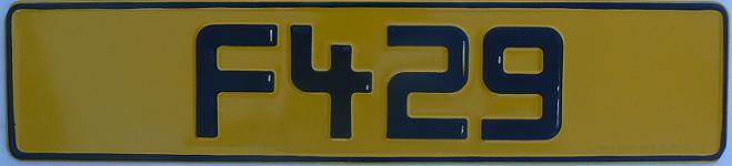 Old normal series (1968 - 1986), black on yellow = rear plate, F = Falkland Islands