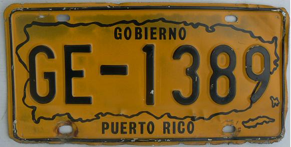 Former series (since 1970), GOBIERNO / GE = Gobierno Estatal (commonwealth owned vehicles), an outline of the island around the plate