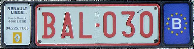 Former normal series (1973 - 2010), rear officially issued plate with embossed CV seal (circulation-verkeer = traffic) in white until 1999 