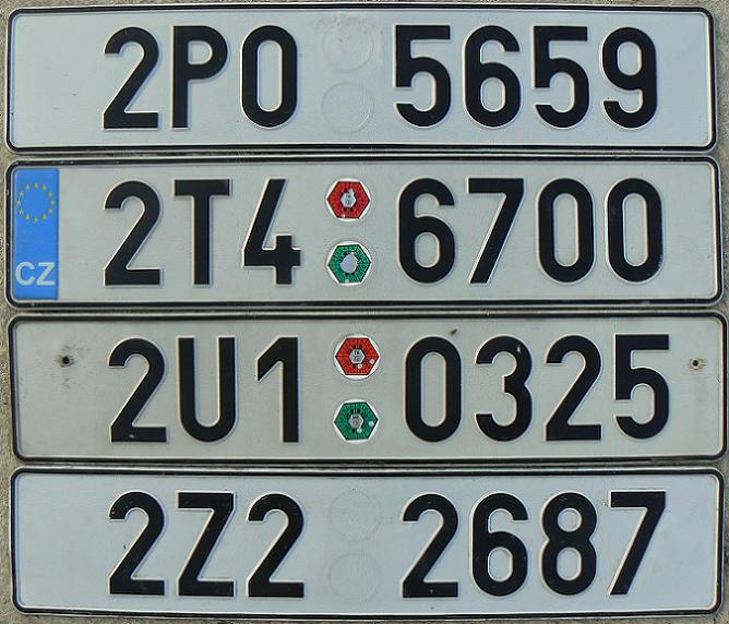 Current normal series (2001 up), prior to 2005  P = Plzeňský kraj (Pilsner region, Pilsen), T = Moravskoslezský kraj (Moravia and Silesia, Ostrava), U = Ústecký kraj (Ústí nad Labem), Z = Zlínský kraj (Zlín)