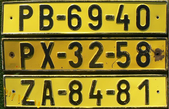 Former series (1960 - 1994), 1953 design, front, PB = Příbram, PX = Považská Bystrica (Slovakia), ZA = Žilina (Slovakia)