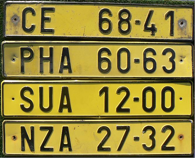 Former series (1960 - 1994), 1986 design, front, CE = České Budějovice, PH = Prague east, SU = Šumperk, NZ = Nové Zámky (Slovakia)