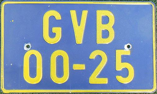 Former series (1977 - 1994), 1977 design  GV = Gottwaldov (-1990, rear plate), B = foreigner from Western ("capitalist") block