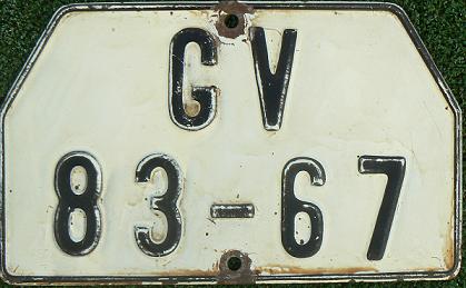 Former motorcycle plate (1960 - 1994), GV = Gottwaldov (-1990), without additional serial number issued prior to 1966