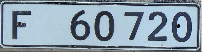 Former normal series (1977 - 1995), F = Føroyar (Faroe Islands), private car (60000-88999 block, 1977-92), issued in 1977