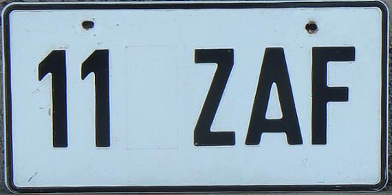 Former series (1992 - 2004), American size plate, lettersequence ASU, ZAA, ZAB, etc., ZAF issued in 1993/94