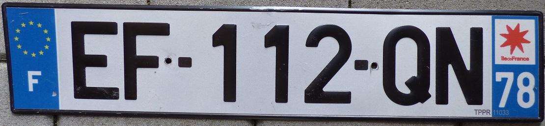 78 = Yvelines (Versailles), Île-de-France, EF issued in 2016
