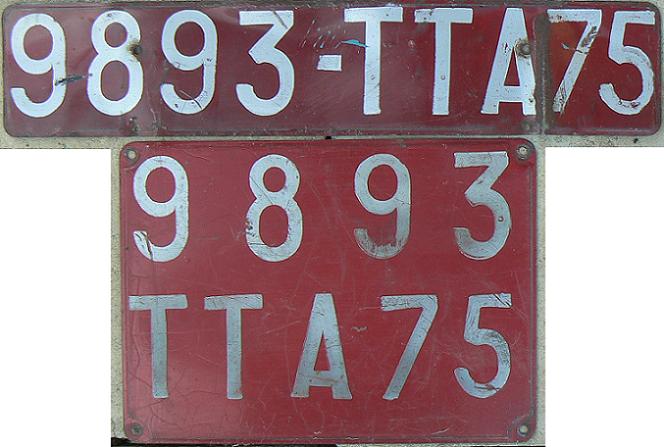 Old temporary series (1955-1984), TT = Transit temporaire = plates for vehicles temporarily imported, or purchased tax free for subsequent export, or hired by foreign citizens, 75 = Paris, 1966-69