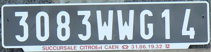 Former trade and provisional series (1958-2009), WWG = provisional plate, valid for two weeks, for vehicles awaiting normal registrations, 14 = Calvados (Caen), 1991