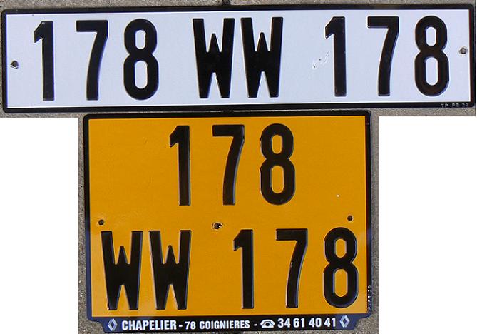 Former trade and provisional series (1958-2009), WW1 = vehicles, if in cab and chassis form, which will be travelling outside France to have the bodywork completed, 78 = Yvelines (Versailles)