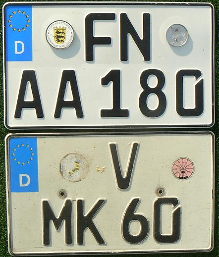 Current normal series (1994 up, without Euroband since 1956), rear plates FN = Friedrichshafen (1973-), V = Vogtlandkreis (Plauen, 1996-)