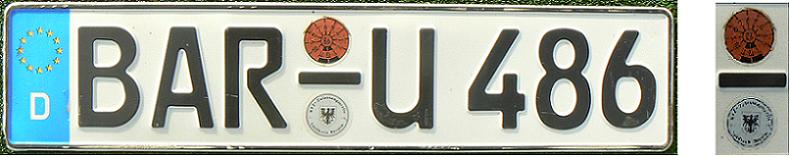 Current normal series (1994 up, without Euroband since 1956), hyphen between letters used between January 1, 1994 and January 15, 1995 only BAR = Barnim (Eberswalde, 1994-)