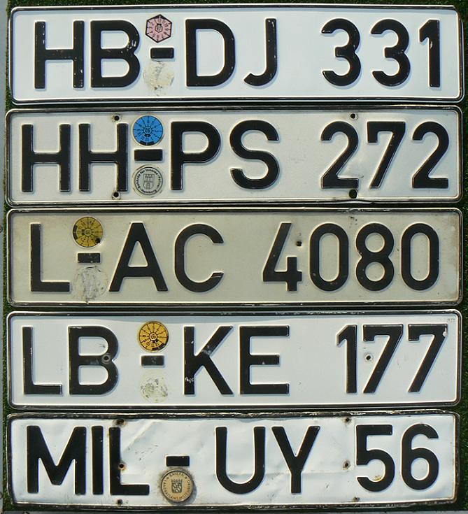 Former normal series (1956 - 1994)  HB = Hansestadt Bremen, Bremen Nord, Bremerhaven, HH = Hansestadt Hamburg, L = Leipzig (1991-), LB = Ludwigsburg, MIL = Miltenberg