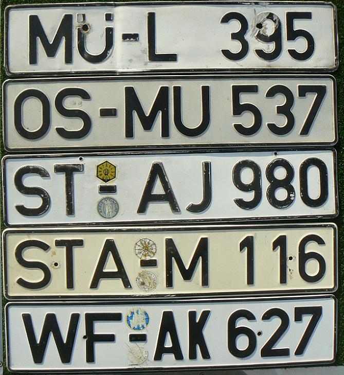 Former normal series (1956 - 1994)  MÜ = Mühldorf am Inn, OS = Osnabrück, ST = Steinfurt (1975-), STA = Starnberg, WF = Wolfenbüttel