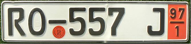 Current temporary series (1989-), 1995 "Euro" style (made by Utsch), export plate, RO = Rosenheim