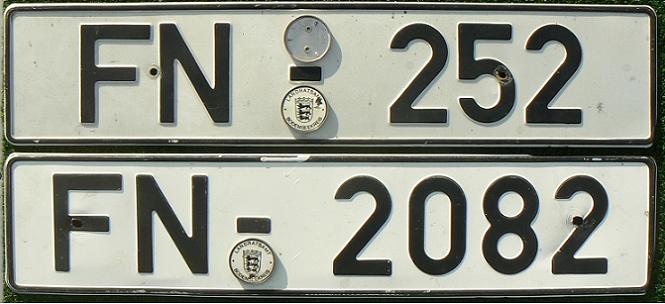 Former official series (1956 - 2000)  FN = Friedrichshafen (1973- ), 200-299, 2000-2999 blocks = county, city and parish authorities (for example firefighters, etc.)