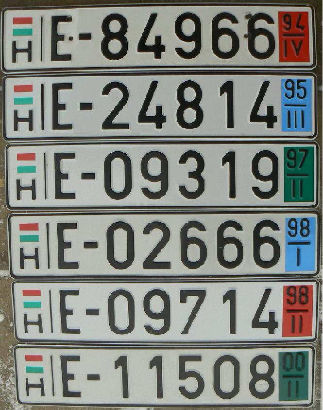 Former temporary series (1992 - 2000), E = temporary plate valid for up to 30 days, at right last two digits of the year above a Roman numeral indicating the quarter of expiry