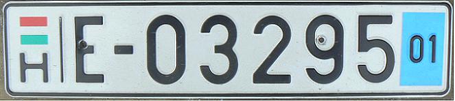 Former temporary series (2001 - ), E = temporary plate valid for up to 30 days, 01 on blue field = date of expiry = 3rd quarter of 2001