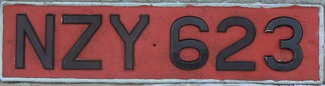 Former normal series (1921 - 1986), type 3 (serial letter, the two letter code, up to three numerals since 1954), rear plate (optional black on red since December 1969), ZY = Louth