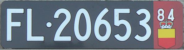 Old / current temporary series (1970 - ), front, serial number within normal series issued prior to 1986, FL = Fürstentum Liechtenstein, 84 = 1984, the year of expiry