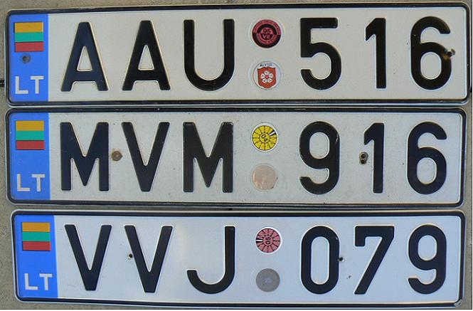 Former normal series (1992 - 2004), second letter is a district code (prior to 2004), A = Alytus, V = Vilnius