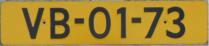 Former series for commercial vehicles (1951 - 1974), VB = original 1962/63 code reserved for commercial vehicles, plate remade in 1977 style (reflective yellow)