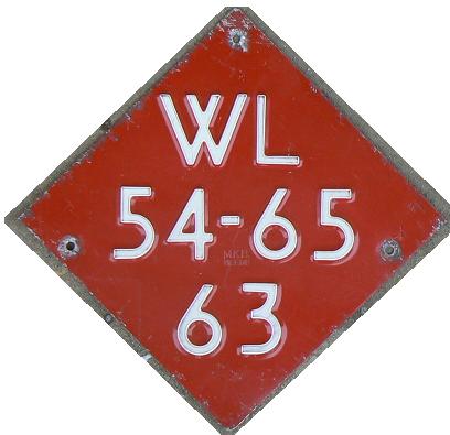 "Fino" plate (1972 - 1988?), special trailer series, WL = the code for a trailer, 63 (lower line) = 6300 kg = trailer weight