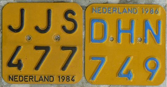 Old moped series (prior to September 2005 in annually varying colours), issued by insurance companies, 1984 and 1986 issues. These are still used for disabled carriages