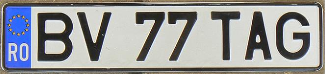 Current normal series (1992 / 2007 - ), Euroband introduced in May 2007, BV = Braşov, personalised registration