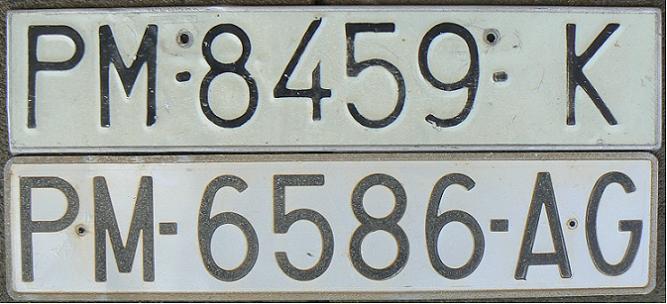 Former normal series (1972 - 2000), prior to 1987, PM = Islas Baleares (Palma de Malorca), code used till 1997, Balearic Islands