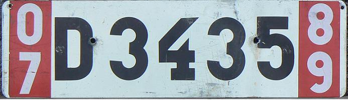 Old export series (for vehicles purchased in Sweden for subsequent export, 1966-2001), D = Västsvenska (West Sweden) customs district (Göteborg), 07/89 = the month and year of expiry