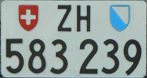 Current normal series (1932 - , US size at the rear since 1973), ZH = Zürich