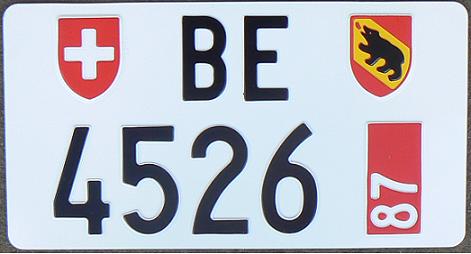 Current temporary series (1960 - ), rear, BE = Bern, year of expiry 1987